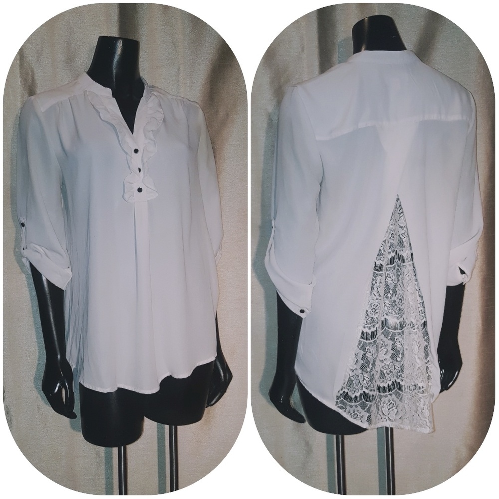 🏵 Lace Open back Sheer blouse Sequin heart szL